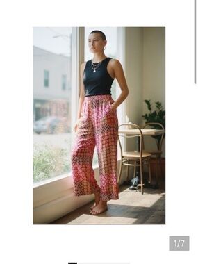 Anthropologie DREW Pink Patchwork Wide-Leg Pants